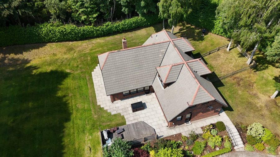 Aberdeen roof after cleaning, photographed from a wide drone view