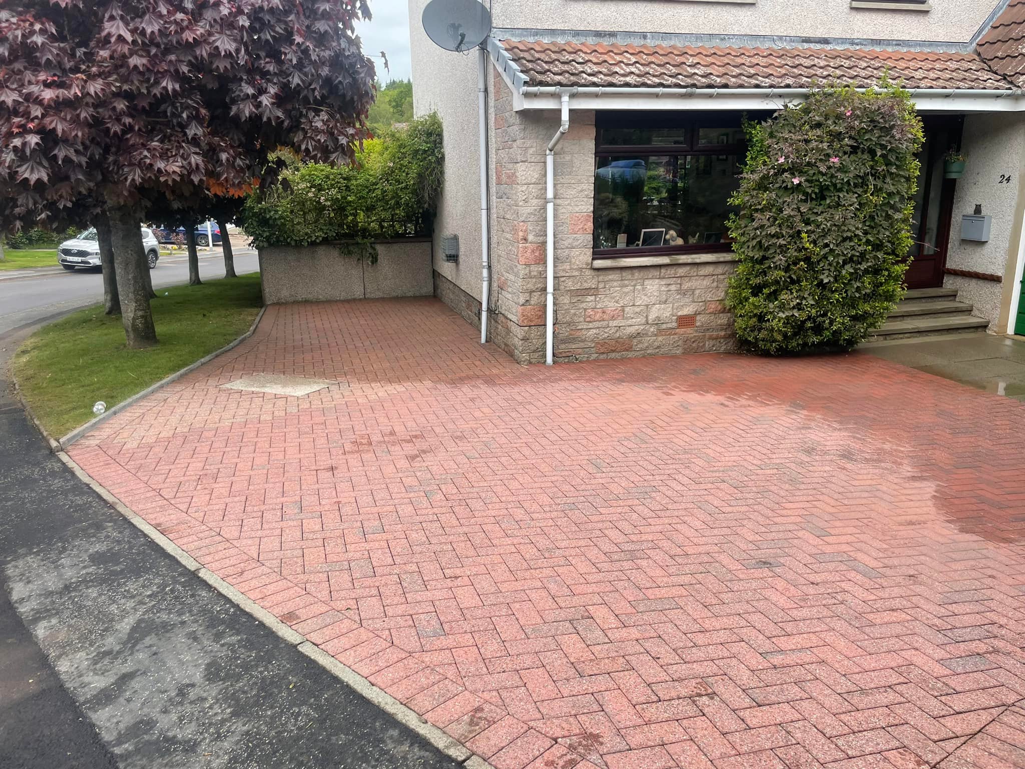 Block-paved driveway after cleaning