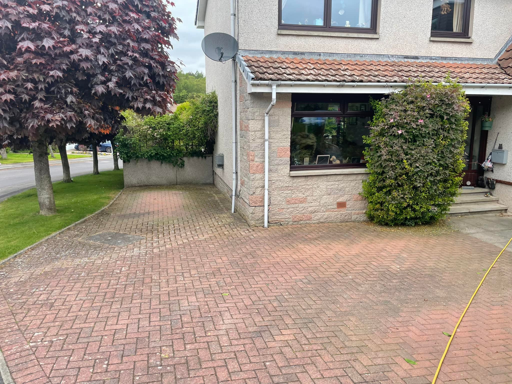 Aberdeen driveway before jet washing, moss and grime