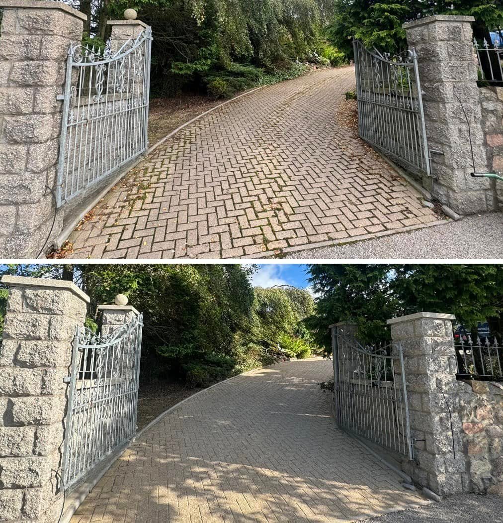 before and after of a lock - block driveway clean