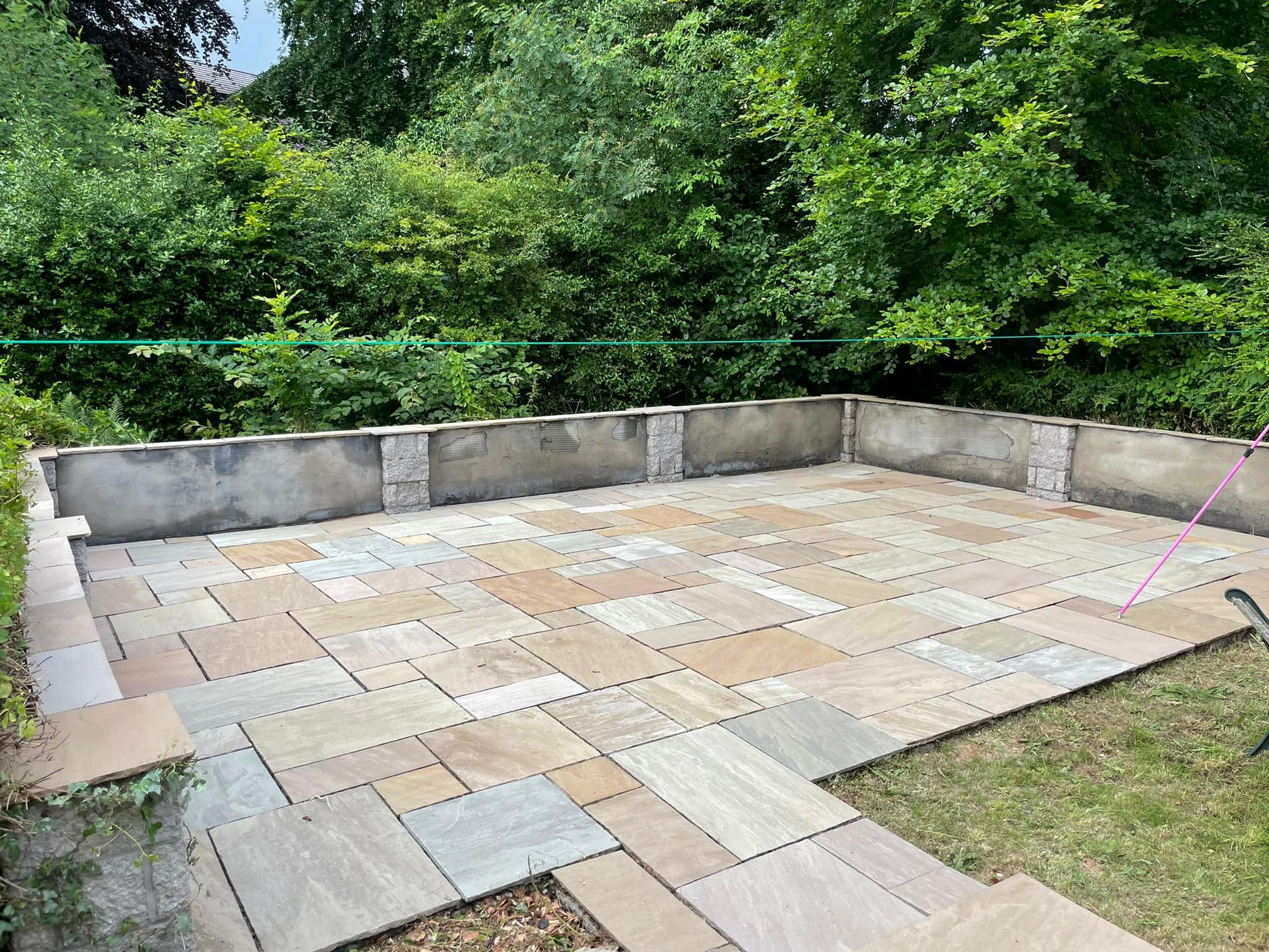 Indian sandstone patio after high-pressure cleaning in Aberdeen, blackspot lifted