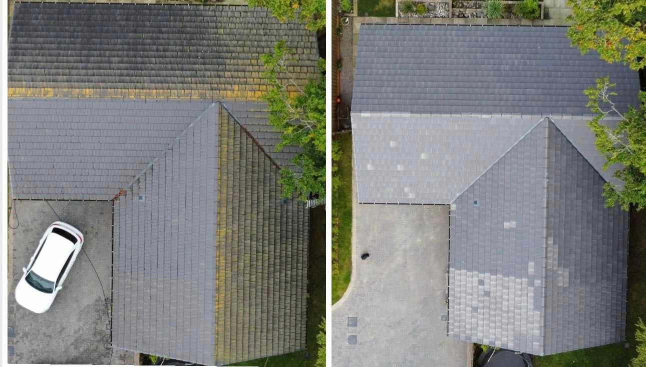 side by side of our roof cleaning